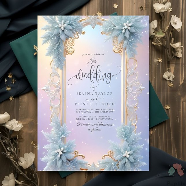 Invitación Boda de copos de nieve y flores azules (Subido por el creador)