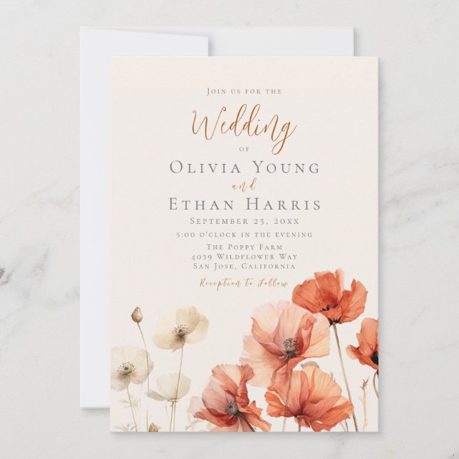 Invitación Boda de Coppies y Flores Silvestres (Anverso)