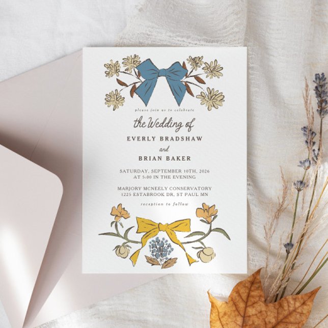 Invitación Boda de Coqueta Amarilla Azul de Bows & Flores (Subido por el creador)