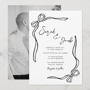 Invitación Boda de Coqueta en Blanco y Negro con Foto