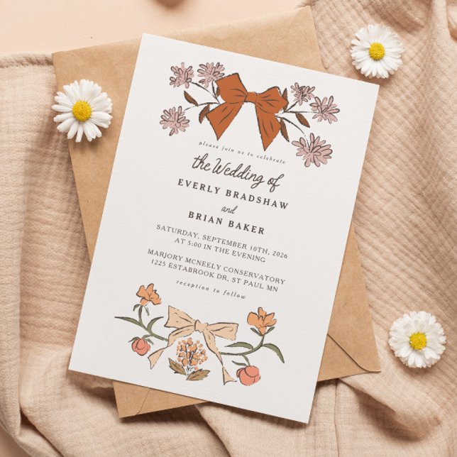 Invitación Boda de Coquette de Bows y Flores (Subido por el creador)