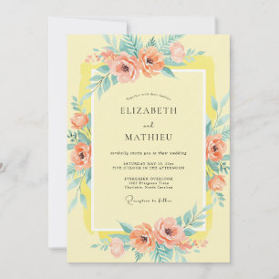 Invitación Boda de Coral Acuático Flor de Bosque