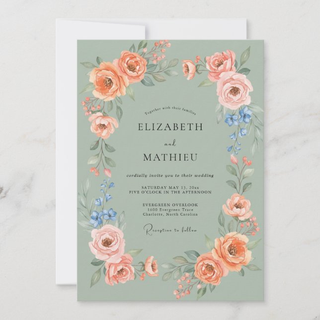 Invitación Boda de Coral Apricot Peony (Anverso)