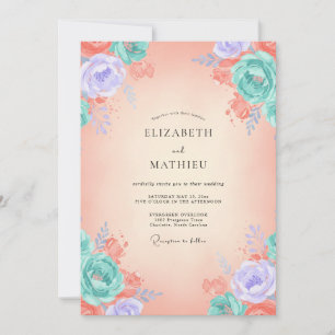 Invitación Boda de Coral Aqua Peonía