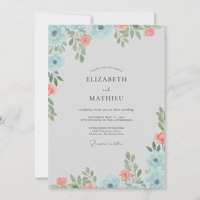 Invitación Boda de Coral Azure Frondoso (Anverso)