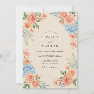 Invitación Boda de Coral Azure Hortensia Eucalipto