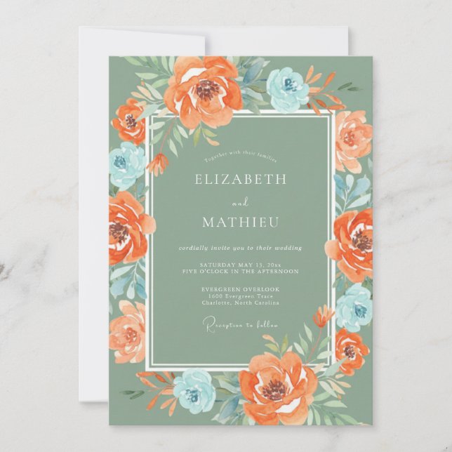 Invitación Boda de Coral Azure Peonía (Anverso)
