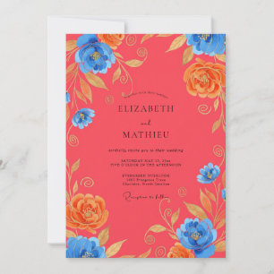 Invitación Boda de Coral Azure Peonía Silenciada