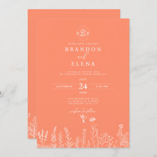 Invitación Boda de coral botánico floral simple y elegante