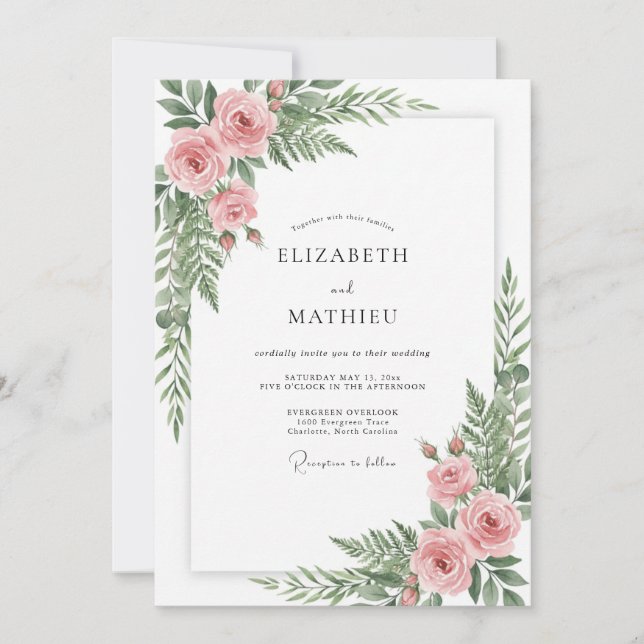 Invitación Boda de Coral Botánico Florecer (Anverso)