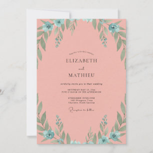 Invitación Boda de Coral Cálido Acuático y Frondoso
