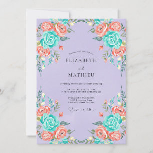 Invitación Boda de Coral Calido Turquesa Peonia