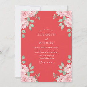 Invitación Boda de Coral con Hojas de Peonía
