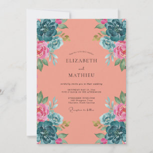 Invitación Boda de Coral Cyan Peonía