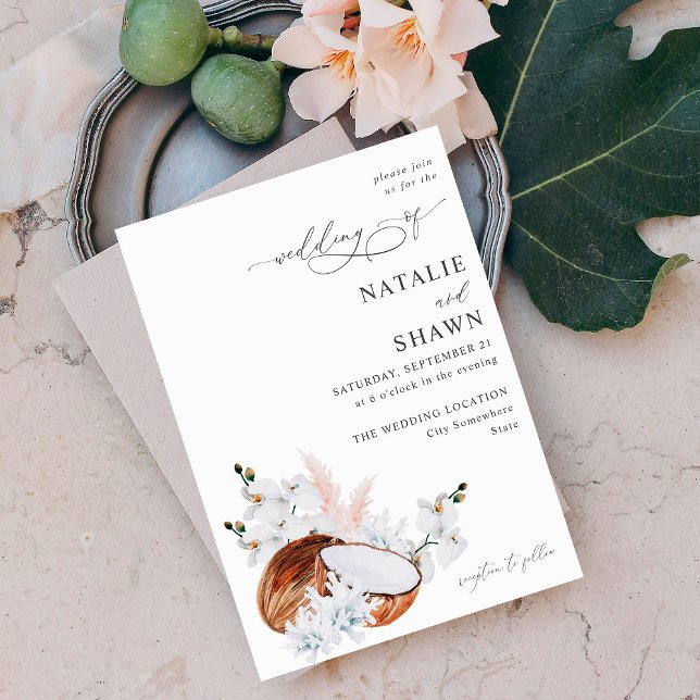 Invitación Boda de Coral de Coco y Floral Blanca (Subido por el creador)