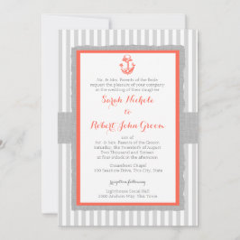 Invitación Boda de coral de franjas grises de anclaje