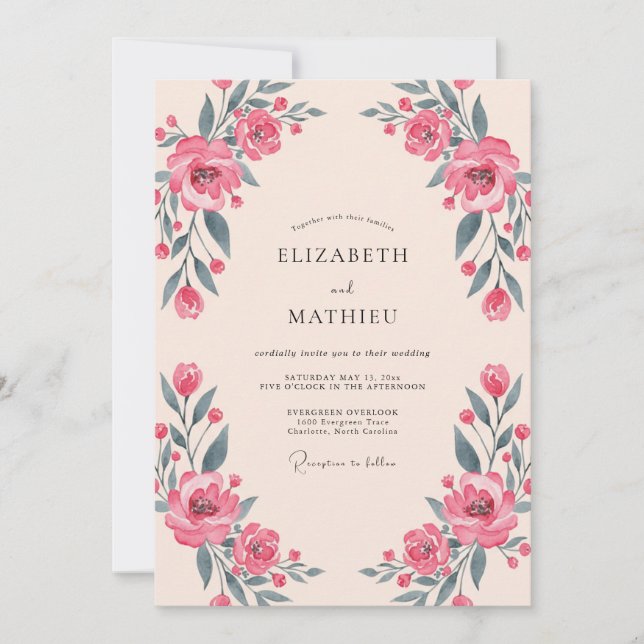 Invitación Boda de Coral Delicado Flor (Anverso)