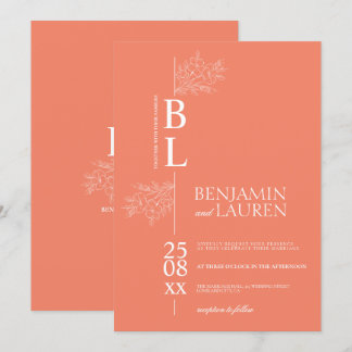 Invitación Boda de coral floral elegante y clásico