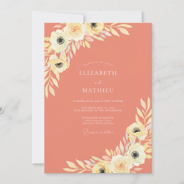 Invitación Boda de Coral Gentle Bloom (Anverso)