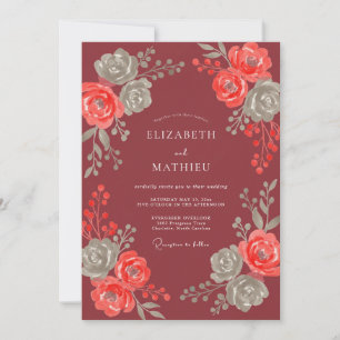 Invitación Boda de Coral Granate Foliage Eucalipto
