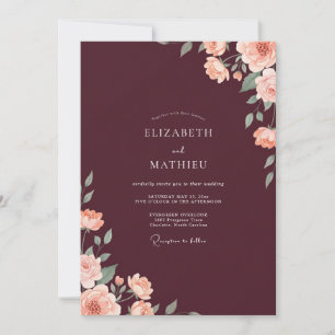Invitación Boda de Coral Granate Follaje Polvoriento Eucalipt