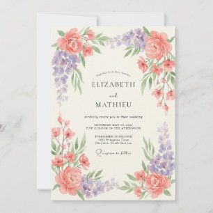 Invitación Boda de Coral Lavanda Elegante de Primavera