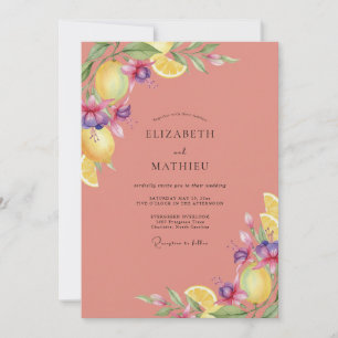Invitación Boda de Coral Limón Cítrico Eucalipto
