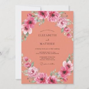 Invitación Boda de Coral Magenta Ranunculus Eucalipto Silenci