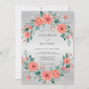 Invitación Boda de Coral Melocotón Peonía