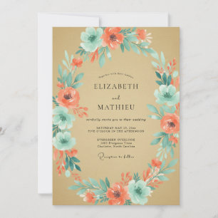 Invitación Boda de Coral Muted Aqua Peonía
