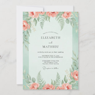 Invitación Boda de Coral Peonía con Menta