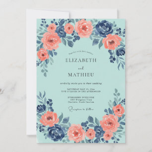 Invitación Boda de Coral Peonía con Toque de Aqua