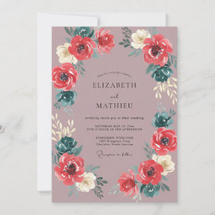Invitación Boda de Coral Peonía Mauve Polvoriento