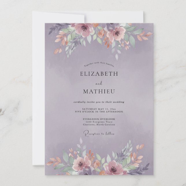 Invitación Boda de Coral Peonía Púrpura (Anverso)