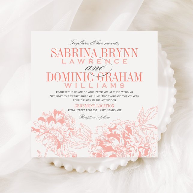 Invitación Boda de Coral Peonía y Gris (Subido por el creador)