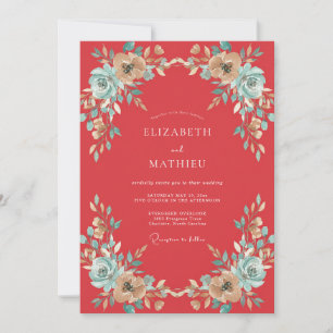 Invitación Boda de Coral Polvoriento Aqua Peonía