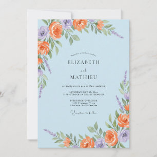 Invitación Boda de Coral Púrpura Azure Ranunculus Eucalipto