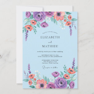 Invitación Boda de Coral Ranúnculo de Ametista con Eucalipto
