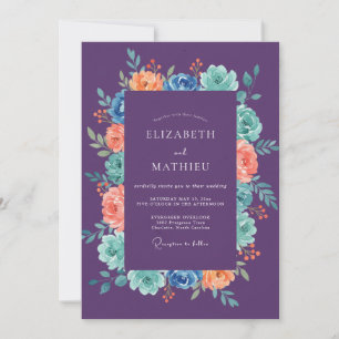 Invitación Boda de Coral Ranunculus Eucalipto Amatista