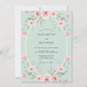 Invitación Boda de Coral Ranunculus Eucalipto Espuma de Mar