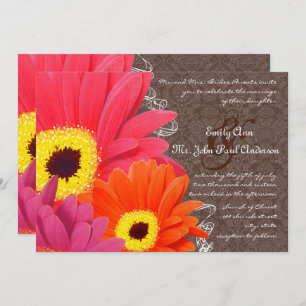 Invitación Boda de Coral Romántico y Fuchsia Gerber Daisy