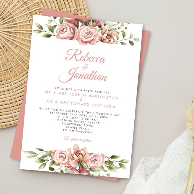 Invitación Boda de coral rosa floral (Subido por el creador)