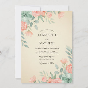 Invitación Boda de Coral Rosado y Espuma de Mar Peonía
