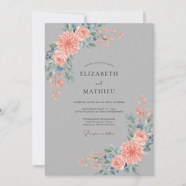 Invitación Boda de Coral Slate Dahlia (Anverso)