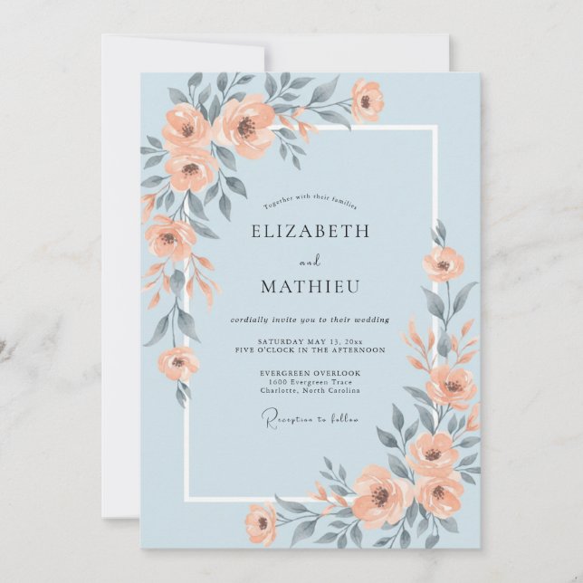 Invitación Boda de Coral Slate Peonía (Anverso)