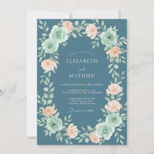 Invitación Boda de Coral Slate Ranunculus y Eucalipto Gris
