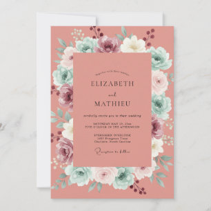 Invitación Boda de Coral Suave Polvoriento Peonía