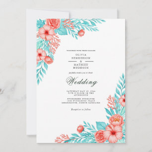 Invitación Boda de Coral Turquesa Floral Delight