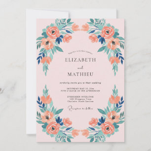 Invitación Boda de Coral Turquesa Peonía