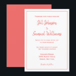Invitación Boda de coral y blanco de moda<br><div class="desc">Este conjunto de invitaciones a la boda,  perfecto para un boda de primavera o verano,  presenta un fondo blanco con texto escrito con una bonita fuente de coral. La parte de atrás es coral. Elegante y moda,  personaliza hoy tus invitaciones nupciales!</div>